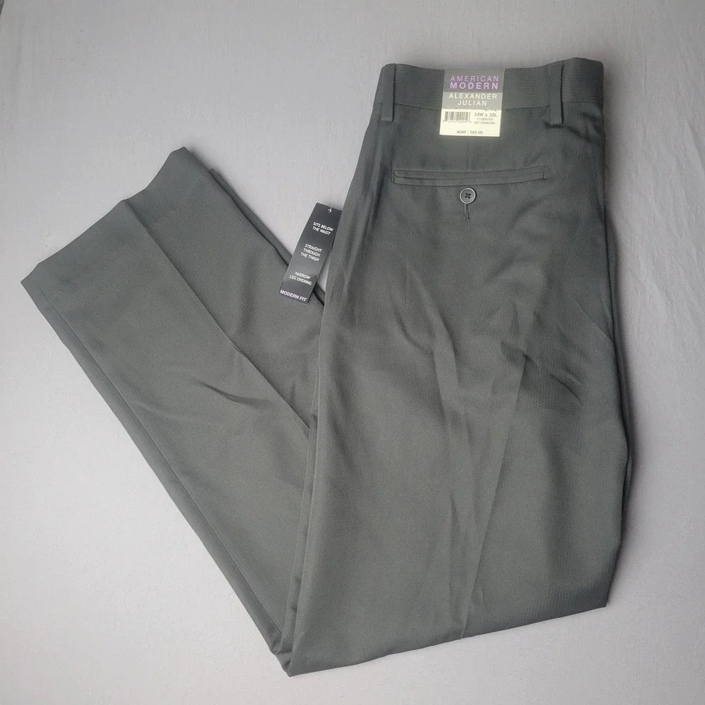 Alexander Julian American Modern Men's Pants 34x30 Charcoal Dress Slacks Trouser